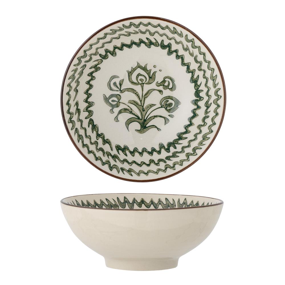 Bloomingville Heikki Schale – kleine Steingutschale in Grün, handbemalt, Ø 14,5 cm