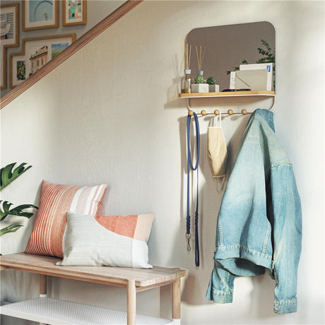 Umbra Estique Wandspiegel mit Ablage und 6 Haken, Accessoire Organizer für den Eingang, in Weiß