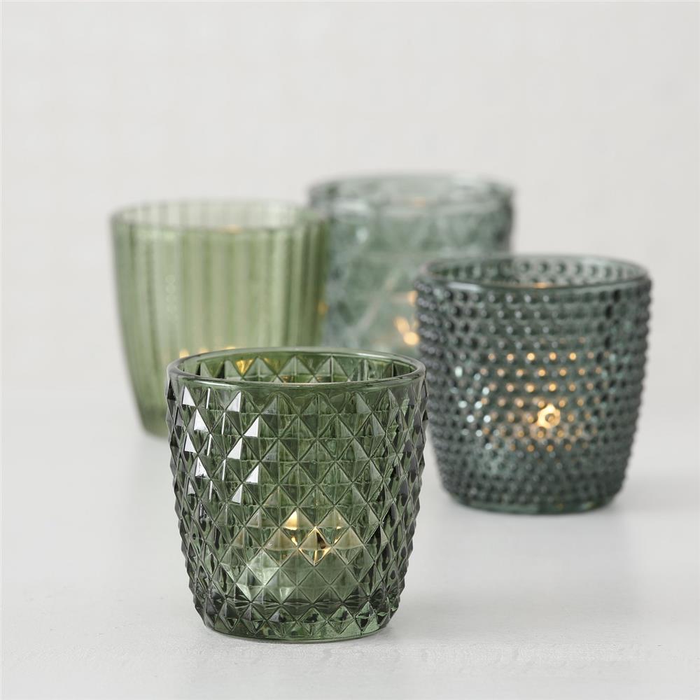 BOLTZE Windlicht Marilu 4er Set Grün Glas Rund 8 x 8 cm