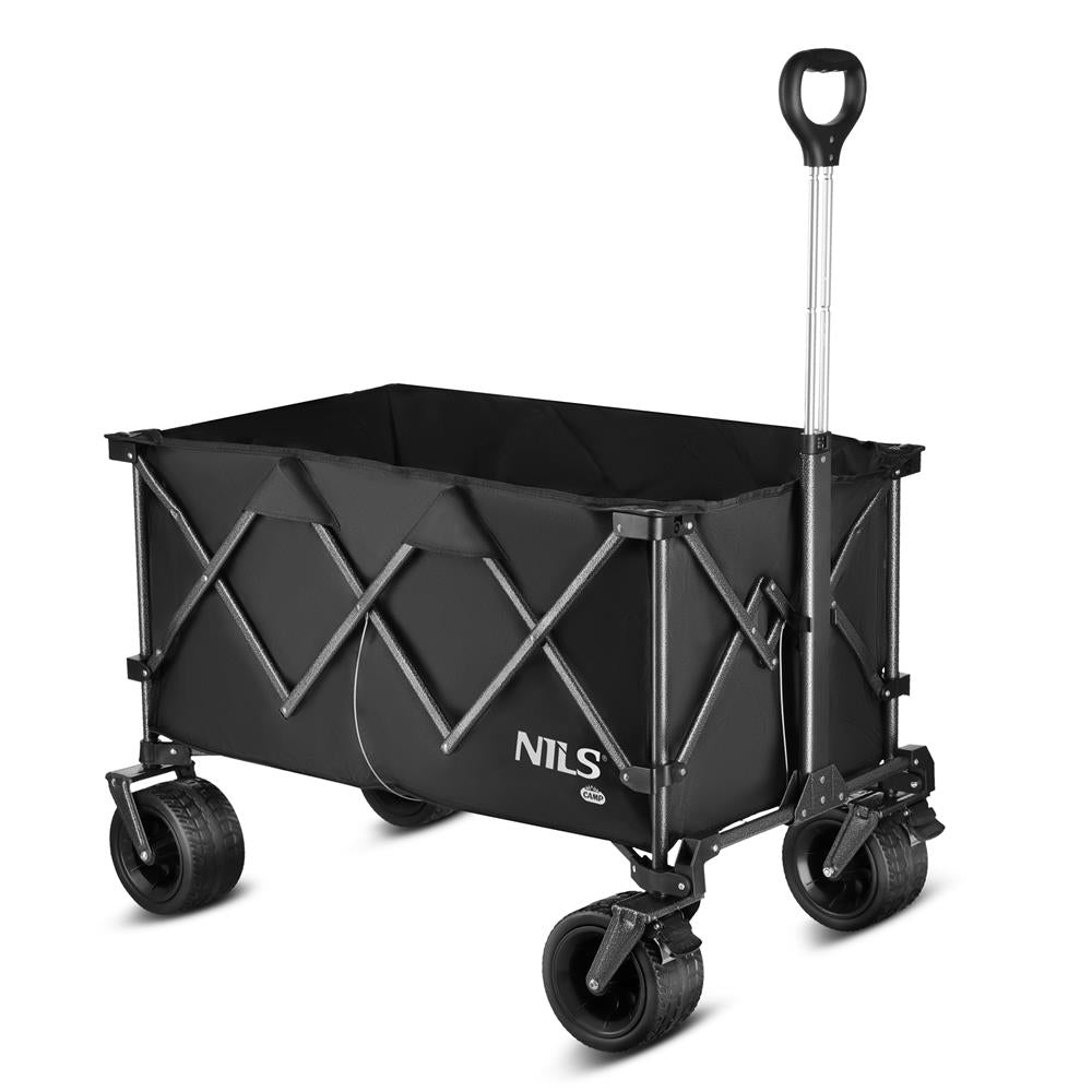 NILS CAMP XXL Bollerwagen faltbar 180L in Schwarz - Campingwagen für Strand & Garten