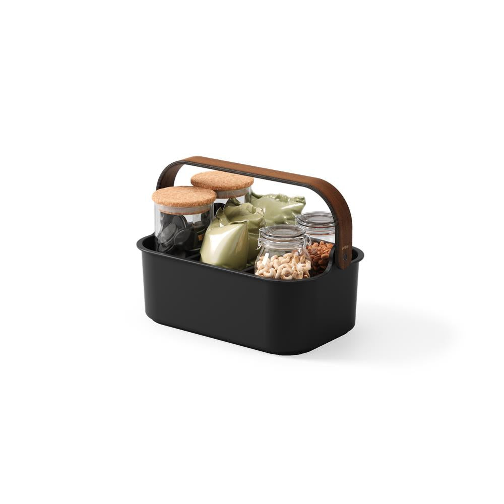 Umbra Bellwood Vorratsschrank Organizer mit 3 Fächern, mittlerer Aufbewahrungsbehälter in Schwarz/Walnuss