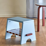 Bloomingville MINI Liova Hocker blau - Kinderhocker aus MDF mit Streifenmuster für Kinderzimmer