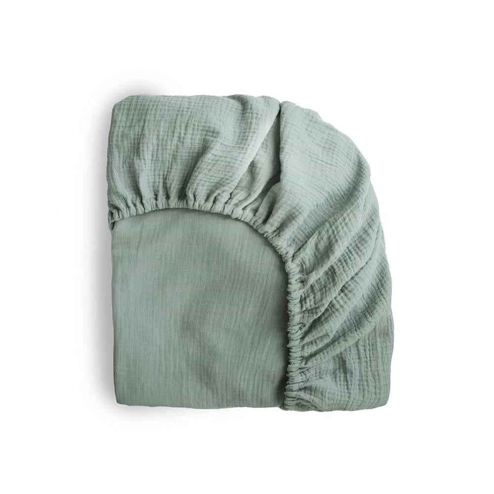 Mushie Musselin-Kinderbettlaken, Roman Green, 100x40cm Spannbettlaken