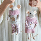 Bloomingville Peo Mäuse Anhänger, Rosa, Wollfiguren groß 2er Set Weihnachtsdeko