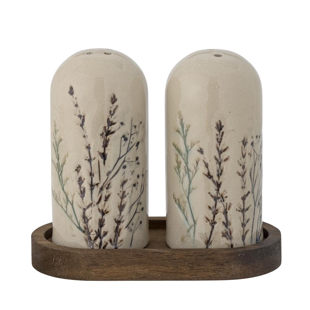 Bloomingville Bea Salz- und Pfefferstreuer, Natur, Steingut, mit Blumenmotiv, dänisches Design