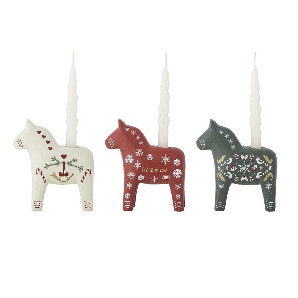 Bloomingville Siffer Kerzenhalter Pferd, Rot, 3er Set Weihnachtsdeko