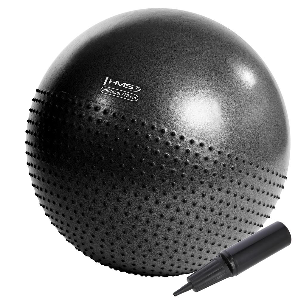 Gymnastikball 75 cm Schwarz mit Massage-Noppen und Pumpe | HMS YB03N