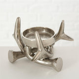 BOLTZE Kerzenleuchter Brano 2er Set Silber Metall Geweih Kerzenhalter Kerzenständer Stumpenkerzen