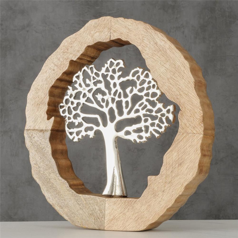 BOLTZE Dekoaufsteller Tree, Holzscheiben-Optik mit Aluminium-Baum in Silber