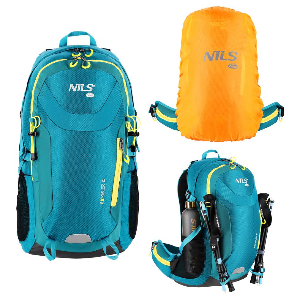 NILS CAMP Trekkingrucksack Rambler 40L in Blau - Outdoor Rucksack mit Belüftung & Regenhülle