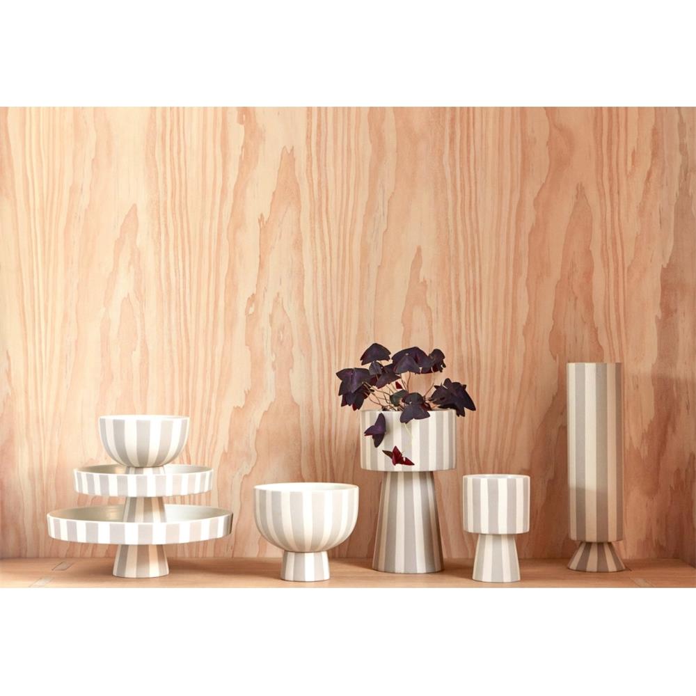OYOY Toppu Blumentopf 10x15 cm, Beige/Grau gestreift - vielseitig als Übertopf, Dekoschale, Vase