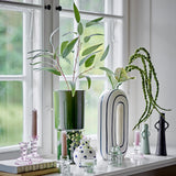 Bloomingville Mae Vase, Blau, Keramik – handbemalte Streifen, dekorativ & einzigartig