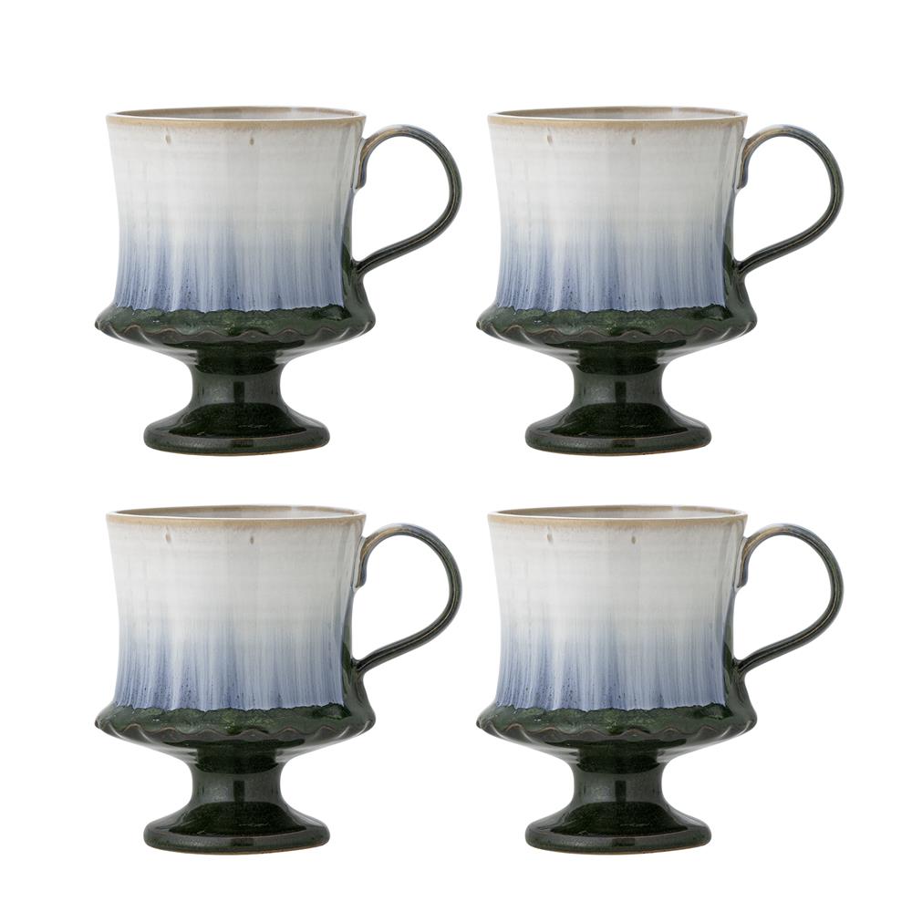 Bloomingville Odile Tasse 4er Set 250 ml D9 cm blau - Steingut Tassen mit Farbverlauf für Küche