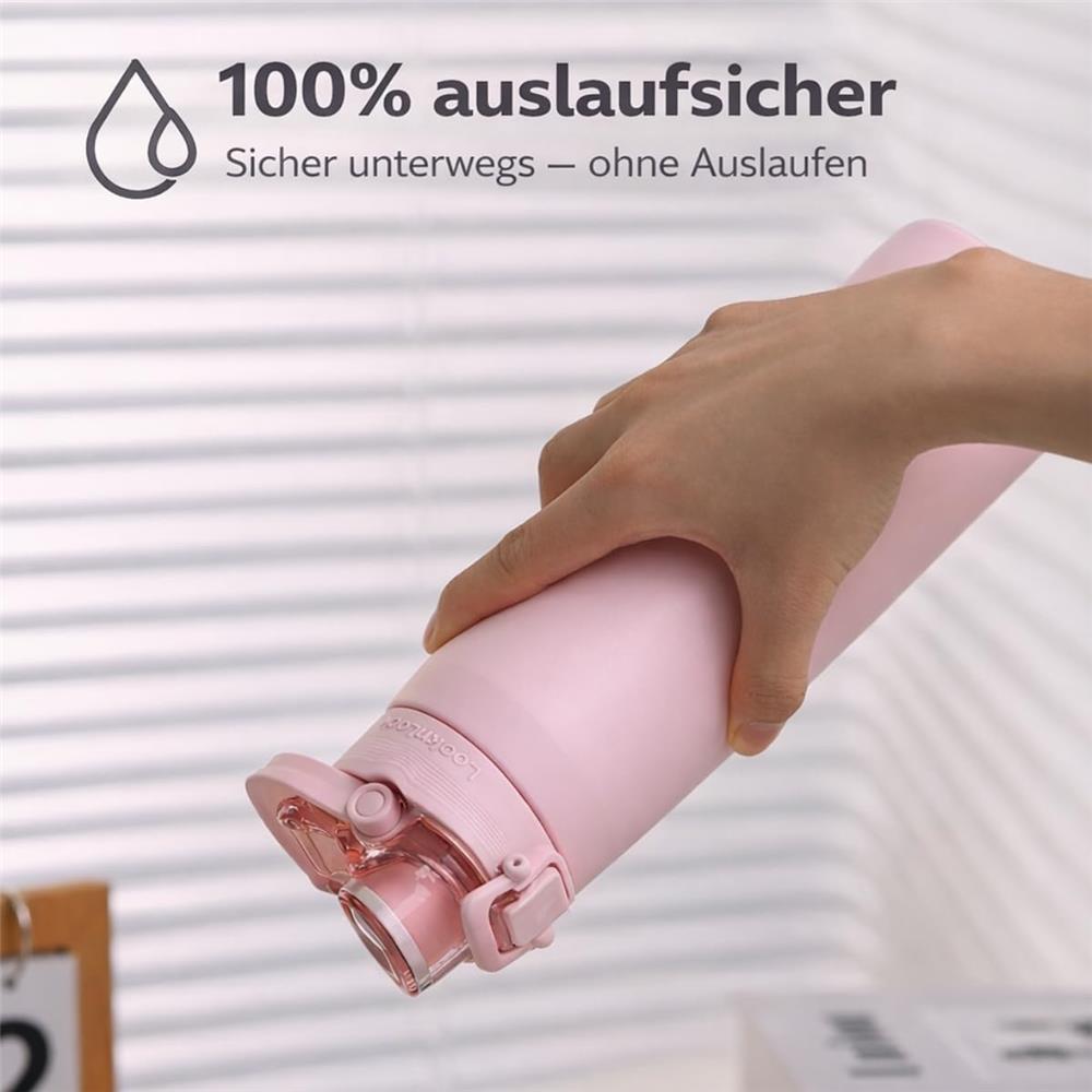 LocknLock Edelstahl Trinkflasche 720ml Pink, One-Touch-Öffnung, Einhandbedienung, Tragegriff