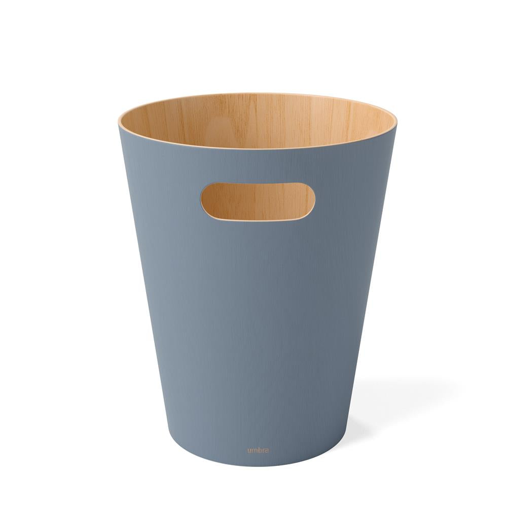Umbra Woodrow Abfalleimer, Schieferblau/Holz, 7,5 Liter, Zweifarbiger Papierkorb