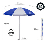 NILS CAMP Strandschirm blau-weiß UV Schutz SPF40 für Strand Camping Garten