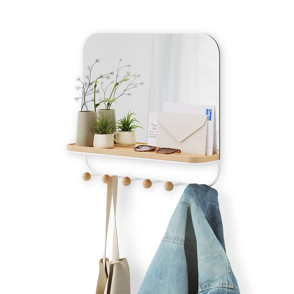 Umbra Estique Wandspiegel mit Ablage und 6 Haken, Accessoire Organizer für den Eingang, in Weiß