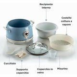 Ariete Vintage Reiskocher, Blau, 3,5L, Slow Cooker, Dampfgarer, 5 Programme, Keramikschüssel