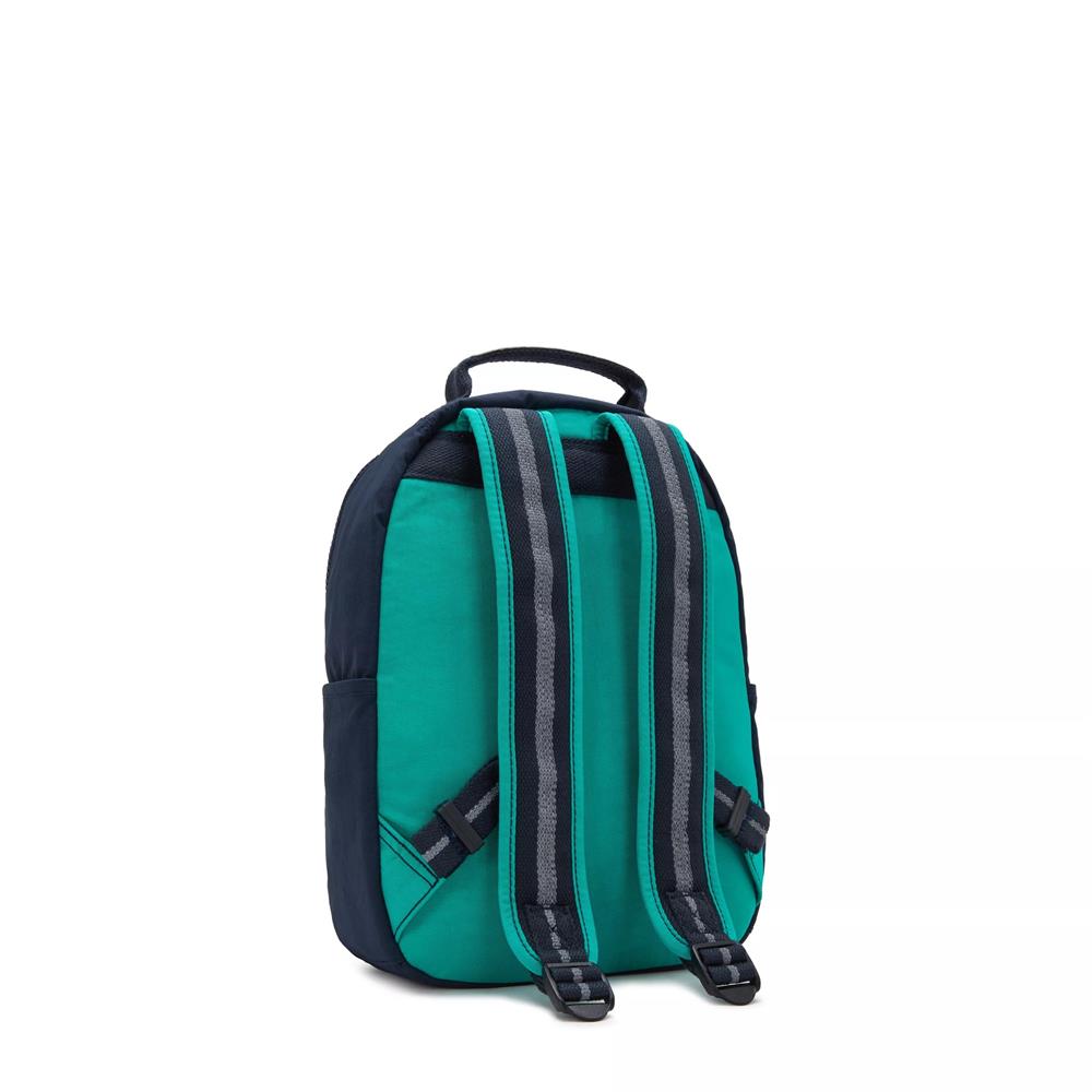 Kipling SEOUL S, kleiner Rucksack, Blue Green Block (blau), Rucksack mit Tabletfach 11 Zoll