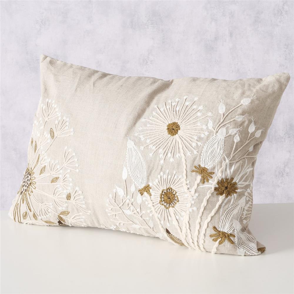 BOLTZE Kissen Finna 60x39 cm - Handgewebtes Leinenkissen mit floraler Stickerei
