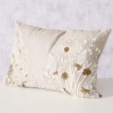 BOLTZE Kissen Finna 60x39 cm - Handgewebtes Leinenkissen mit floraler Stickerei
