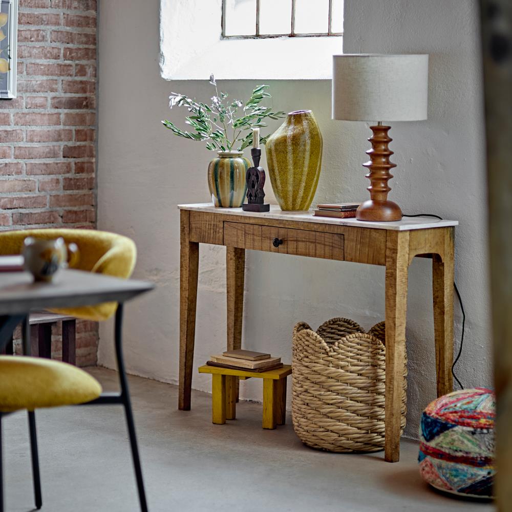 Bloomingville Elinora Tischlampe braun - Mangoholzlampe mit Leinenschirm für Wohnzimmer & Schlafzimmer