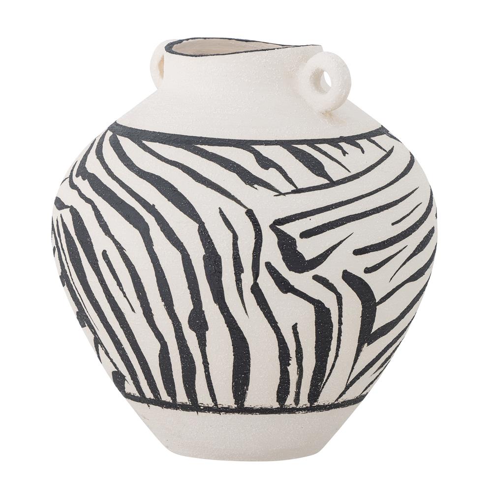 Bloomingville Togo Vase aus Steingut in Schwarz – handbemalte Deko Vase fürs Wohnzimmer