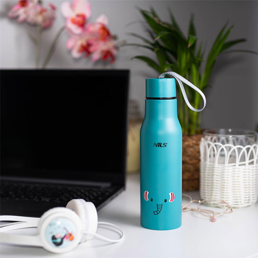 NILS NILS Thermobecher 500 ml Edelstahl blau Elefant auslaufsicher mit Trageschlaufe