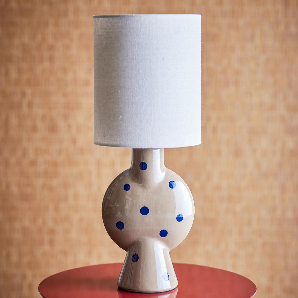 Bloomingville Sergio Tischlampe bunt - Steingut Lampe mit Punkten und E27 für Wohnzimmer