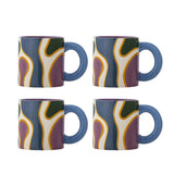 Bloomingville Salacia Tasse 4er Set 260 ml D8 cm bunt - Steingut Tassen mit Wellenmuster für Küche
