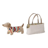 Bloomingville MINI Hilena Plüschtier Hund mit Tasche tragbar Kinder Spielzeug Stofftier Baby