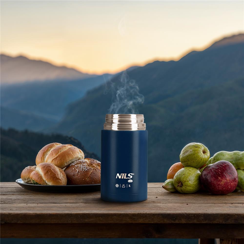 NILS CAMP Thermobehälter 1L Edelstahl blau Lunchbox für Essen warm kalt