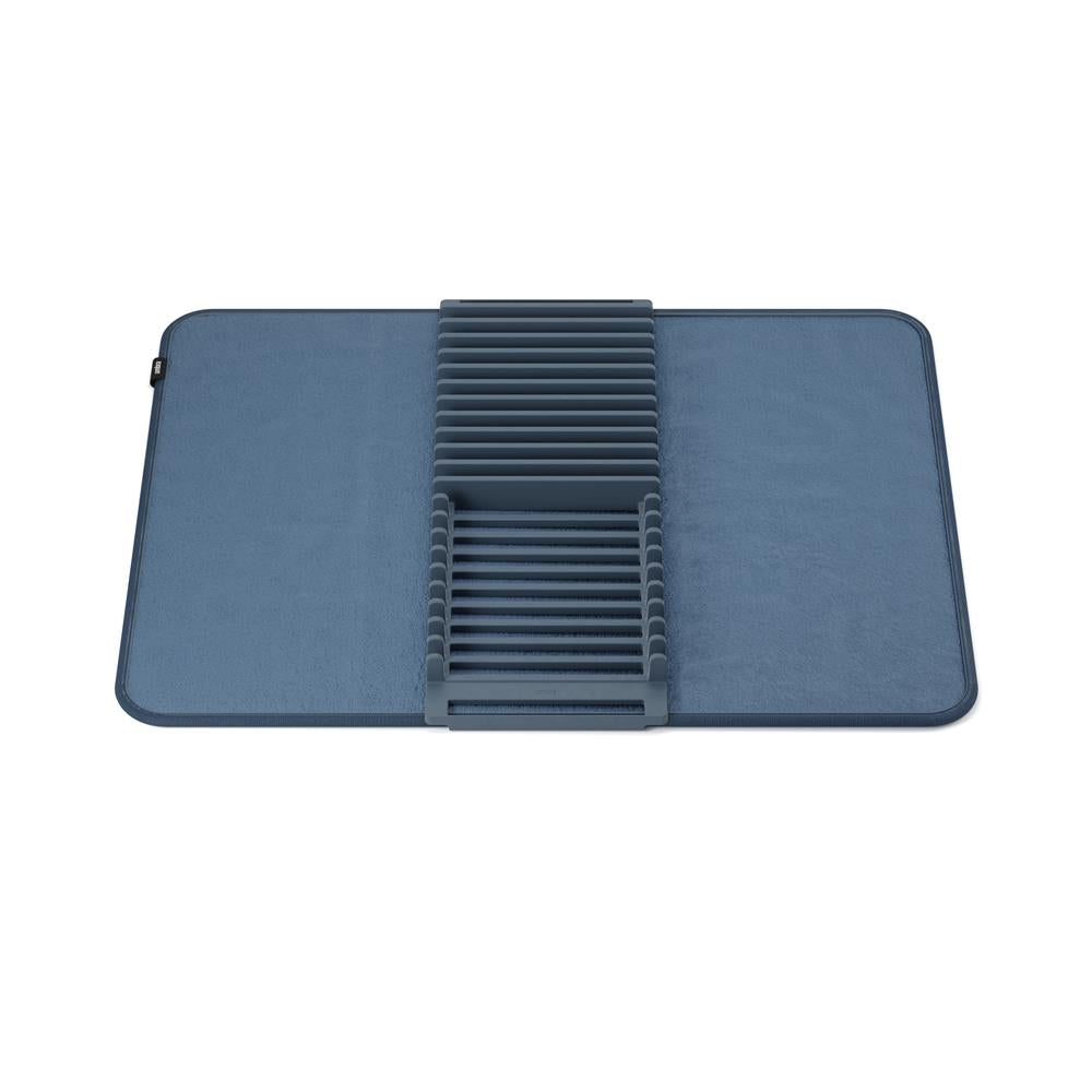 Umbra Udry Geschirr Abtropfgestell und Mikrofaser Abtropfmatte, Faltbar, Platzsparend, 61 x 45 cm, in Schieferblau