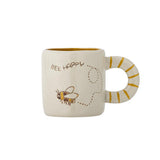 Bloomingville MINI Cloudy Tasse 225 ml Steingut, natur, Schriftzug "Bee Happy"