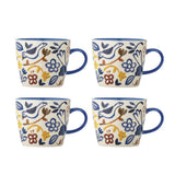 Bloomingville Figuria Tasse 4er Set bunt - Steingut Tassen mit Blumen & Vogelmotiv für Küche & Tisch