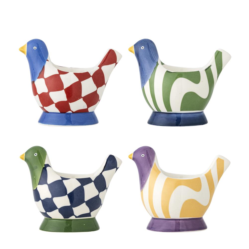 Bloomingville Birdy Eierbecher Set 4 bunt - Steingut Vogel Eierhalter für Frühstück & Tischdeko
