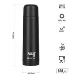 NILS CAMP Thermoskanne 0,5L Edelstahl schwarz isoliert für Camping Reisen Alltag