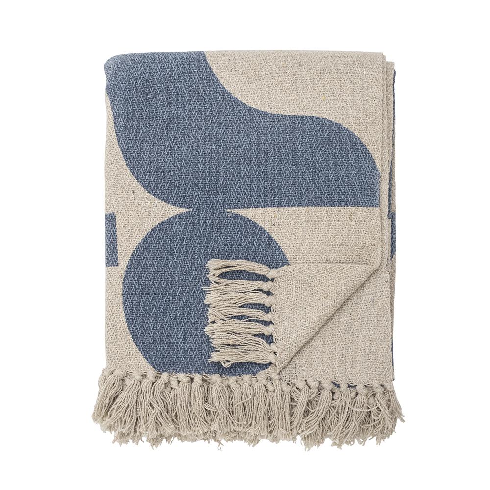 Bloomingville Agno Decke, Blau, Recycelte Baumwolle, L160xW130 cm