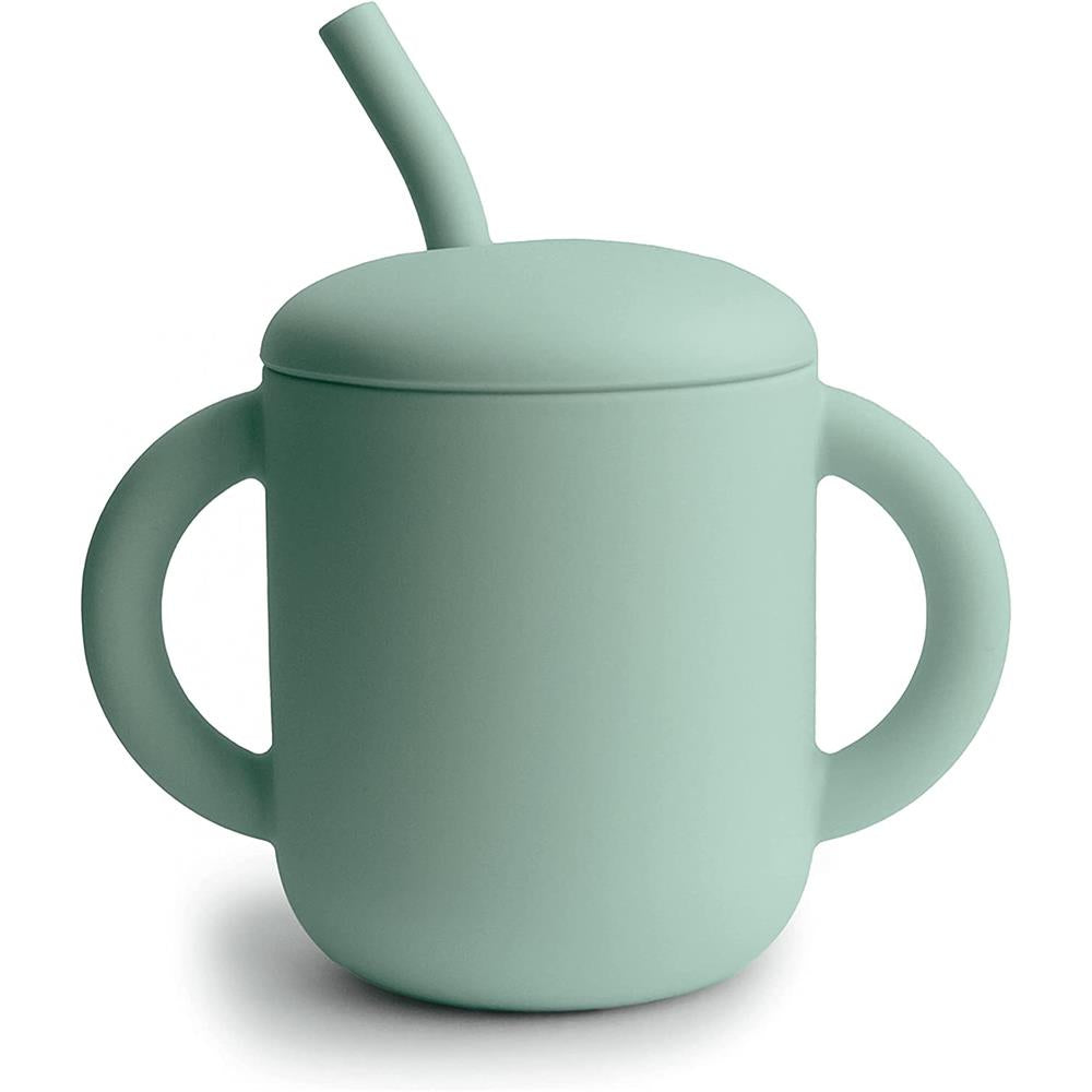 Mushie Silikon-Trinklernbecher mit Strohhalm, Cambridge Blue, BPA-frei