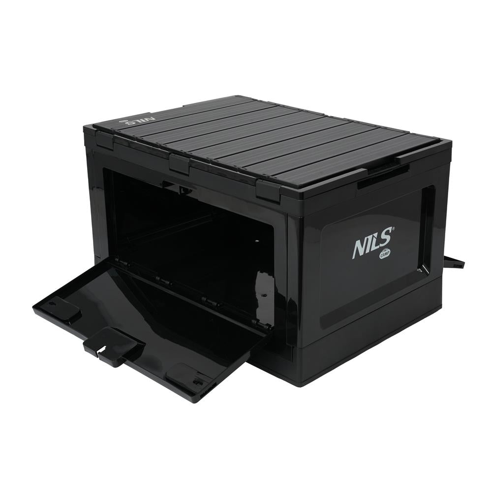 NILS CAMP faltbare Campingbox mit Tischfunktion 50L in Schwarz - stabile Reisebox