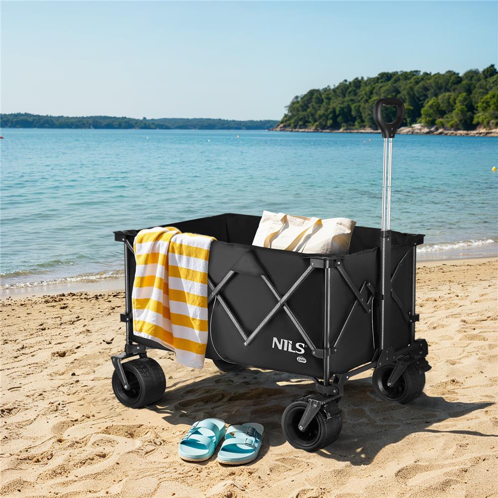 NILS CAMP XXL Bollerwagen faltbar 180L in Schwarz - Campingwagen für Strand & Garten