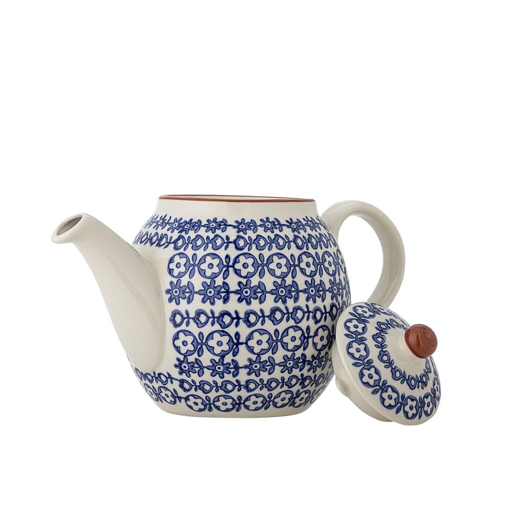 Bloomingville Karine Teekanne blau - Steingut Teekanne mit Blumenmuster für Küche & Tischdeko