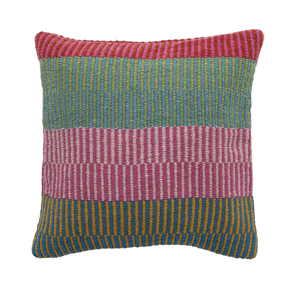 Bloomingville Isnel Kissen 45x45 cm rosa/grün - Kissen aus recycelter Baumwolle mit Streifenmuster für Sofa