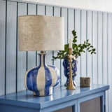 Bloomingville Alida Tischlampe bunt - Keramik Lampe mit Leinen Schirm für Wohnzimmer & Deko