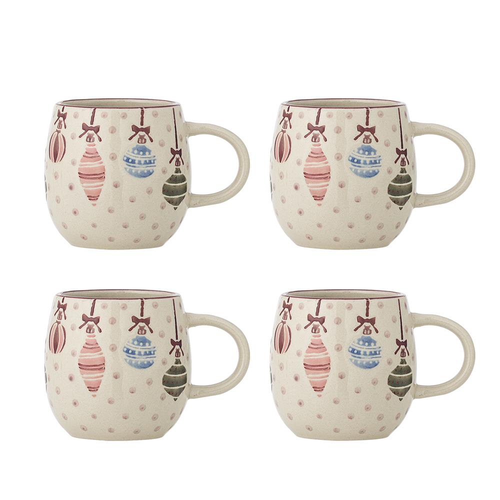Bloomingville Ornamentia Becher Bunt Steingut 4er Set Weihnachtstassen 300 ml