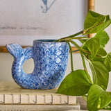 Bloomingville Ariella Vase Muschel aus Steingut in Blau, dekorative Designvase im maritimen Stil
