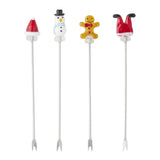 Bloomingville Feliz Cocktailgabeln 4er-Set – Handgefertigte Weihnachtsgabeln mit Glasfigur