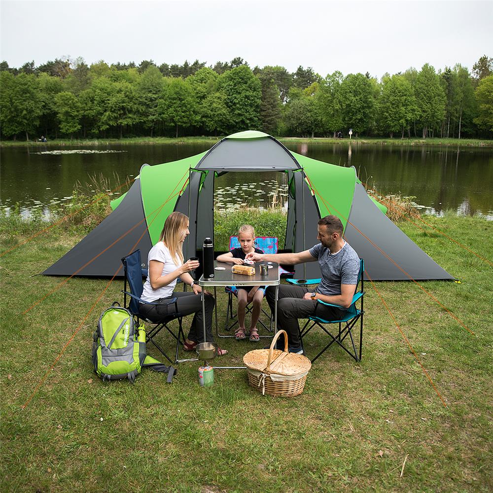 NILS CAMP Highland IV Zelt für 4 Personen Grau-Grün - großes Familienzelt mit Vorraum für Camping & Outdoor