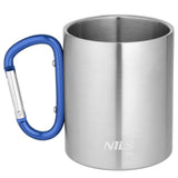 NILS CAMP Campingbecher Edelstahl 300 ml Blau - doppelwandiger Outdoor Becher mit Karabiner für Camping