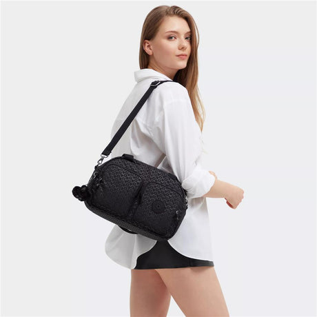 Kipling COOL DEFEA, mittelgroße Umhängetasche, Signature Emb (schwarz), Tasche mit vielen Fächern